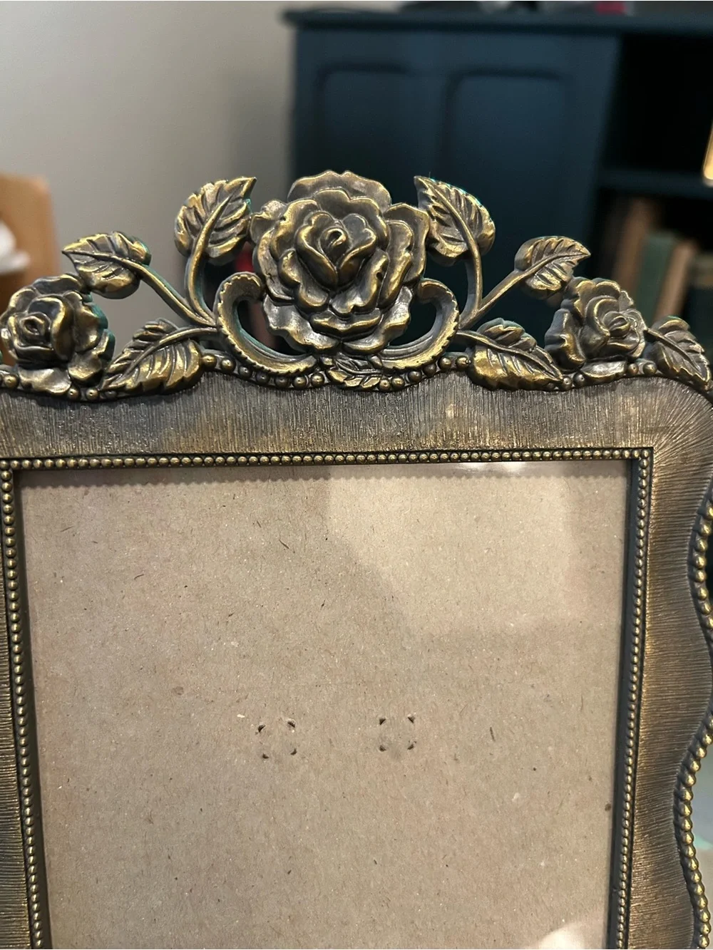 Ornate rose metal gold table top frame